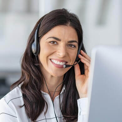 Customer service representative with a headset